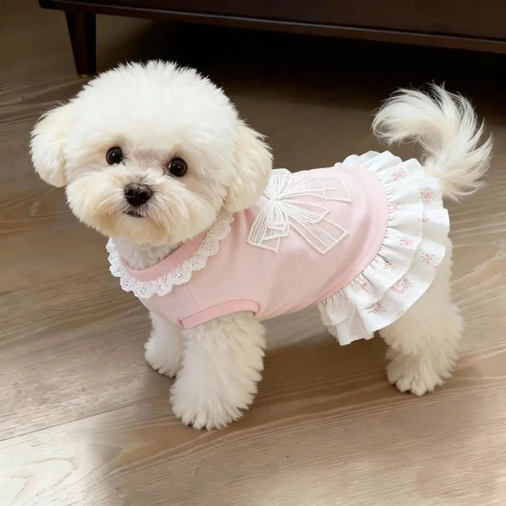 Thin Pet Princess Dress Lotus Leaf Edge Floral Pattern Dog Cooling Vest Comfortable Breathable Puppy Lace Skirt Casual Wear Vue