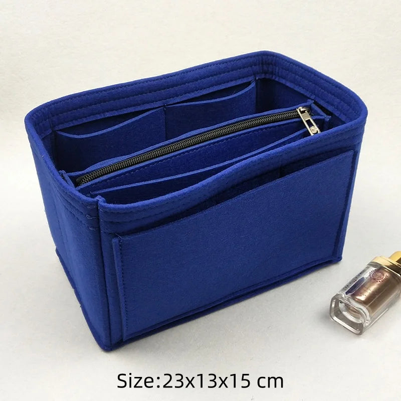 Felt Purse Organizer Insert with Multi Pockets Bag-in-Bag Liner for Handbags Backpacks Travel Makeup Storage Bag Vue 031-Blue