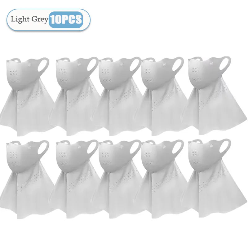 1-10pcs Ice Silk Mask Summer Face Scarves UV Protection Neck Wrap Cover Face Shield Sun Proof Bib Personalized Windproof Vue Light Grey-10PCS