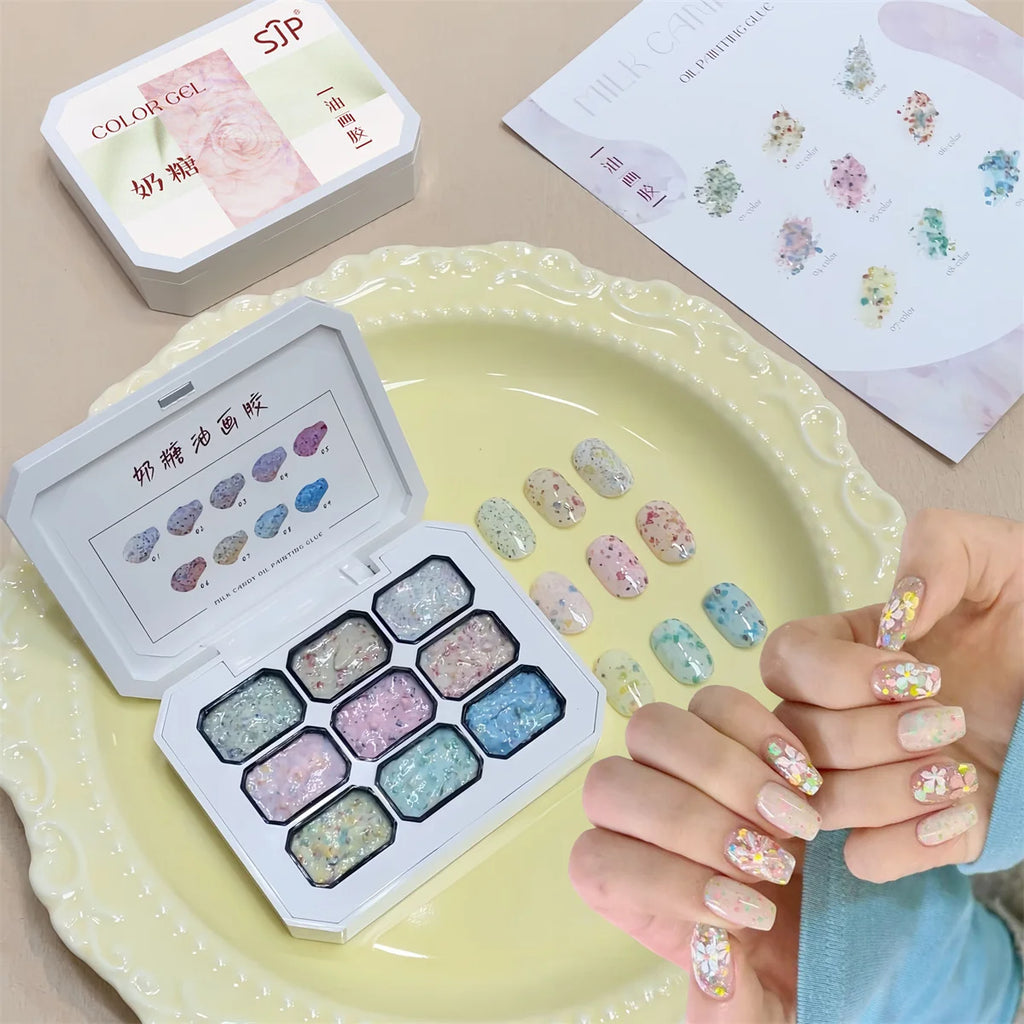 1pc 9-grid milk candy oil painting solid gel pat gel nail polish non wash 3D gypsum gel nail art decoration creation DIY Vue