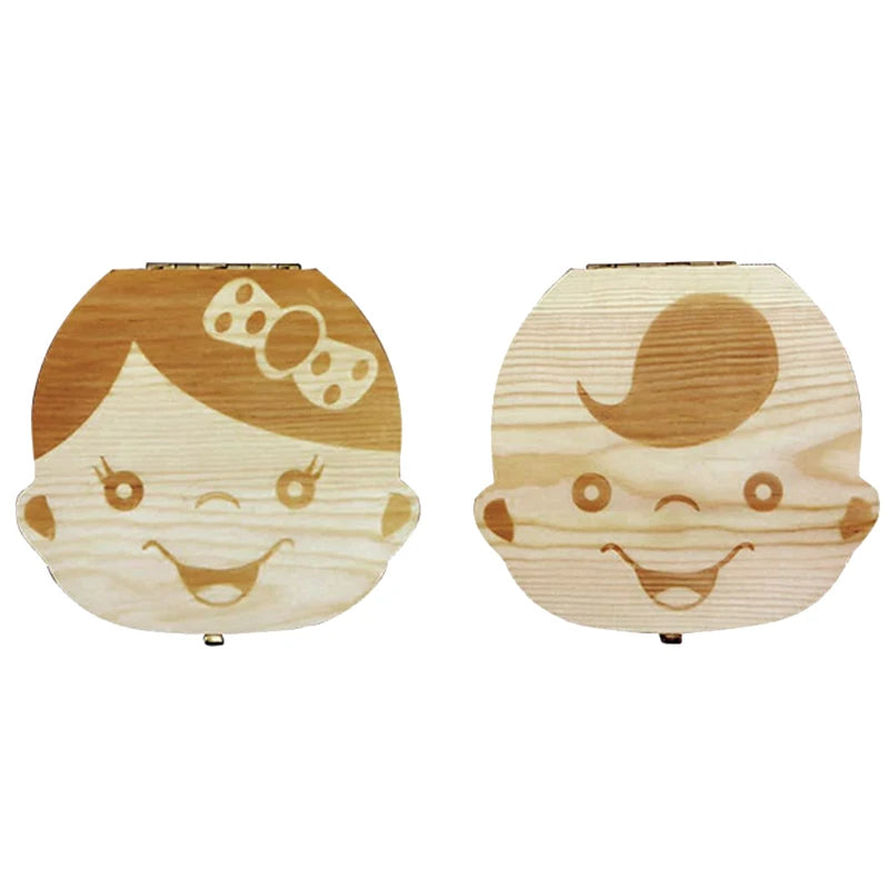 Baby Tooth Box Spanish/Dutch/French/German Wooden Kids Milk Teeth Organizer Storage Gifts Keepsakes Boys Girls Baby Souvenirs Vue