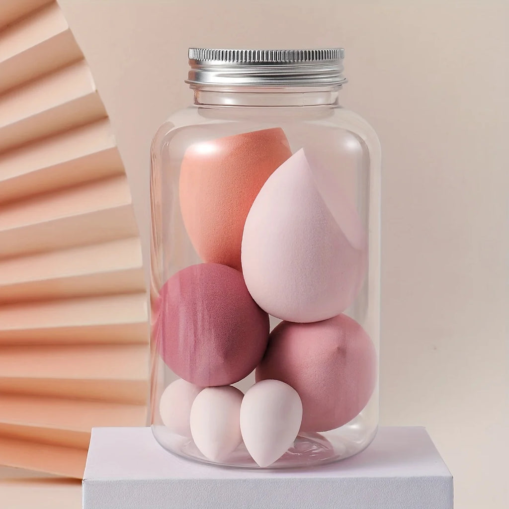 7Pcs Jelly Texture Sponges - Hydrophilic Latex-Free with Portable Jar | Hypoallergenic Makeup Kit for Sensitive Skin All Skins Vue