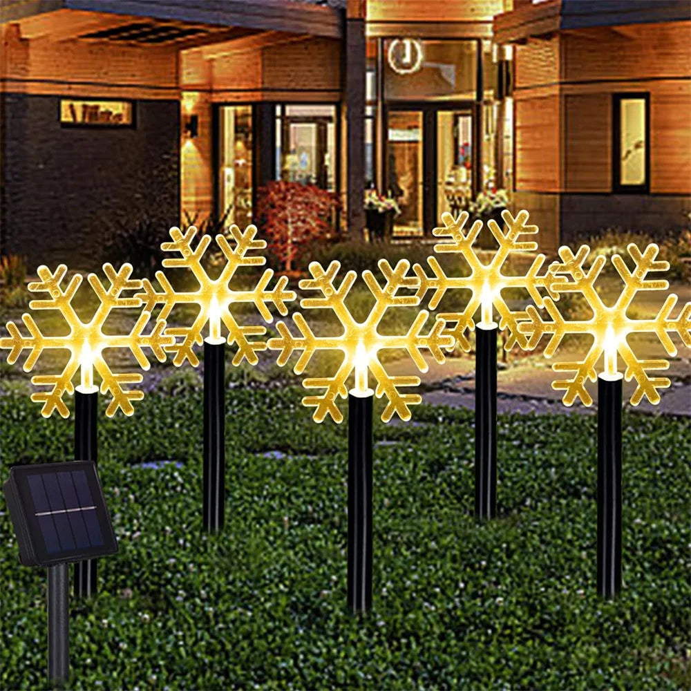 Solar Christmas Pathway Lights 5 Pack Solar Snowflake Lights with Stake Outdoor Waterproof Landscape Lights Decorative Vue