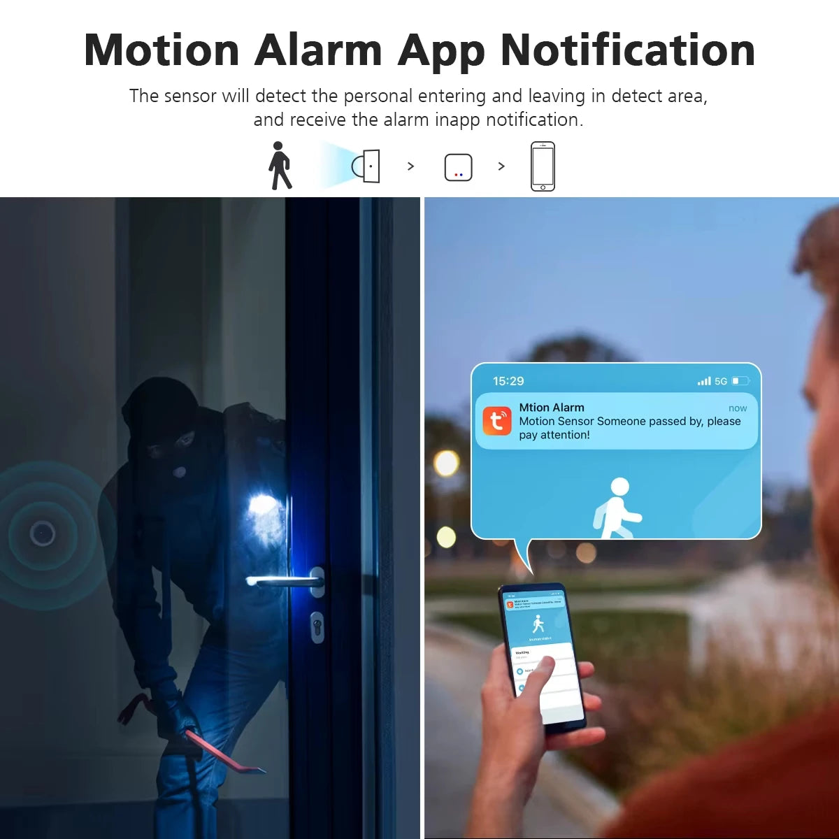 Zigbee Wireless PIR Motion Sensor Human Body Infrared Detector Smart Home Security Burglar Alarm Support Alexa Google Assistant Vue