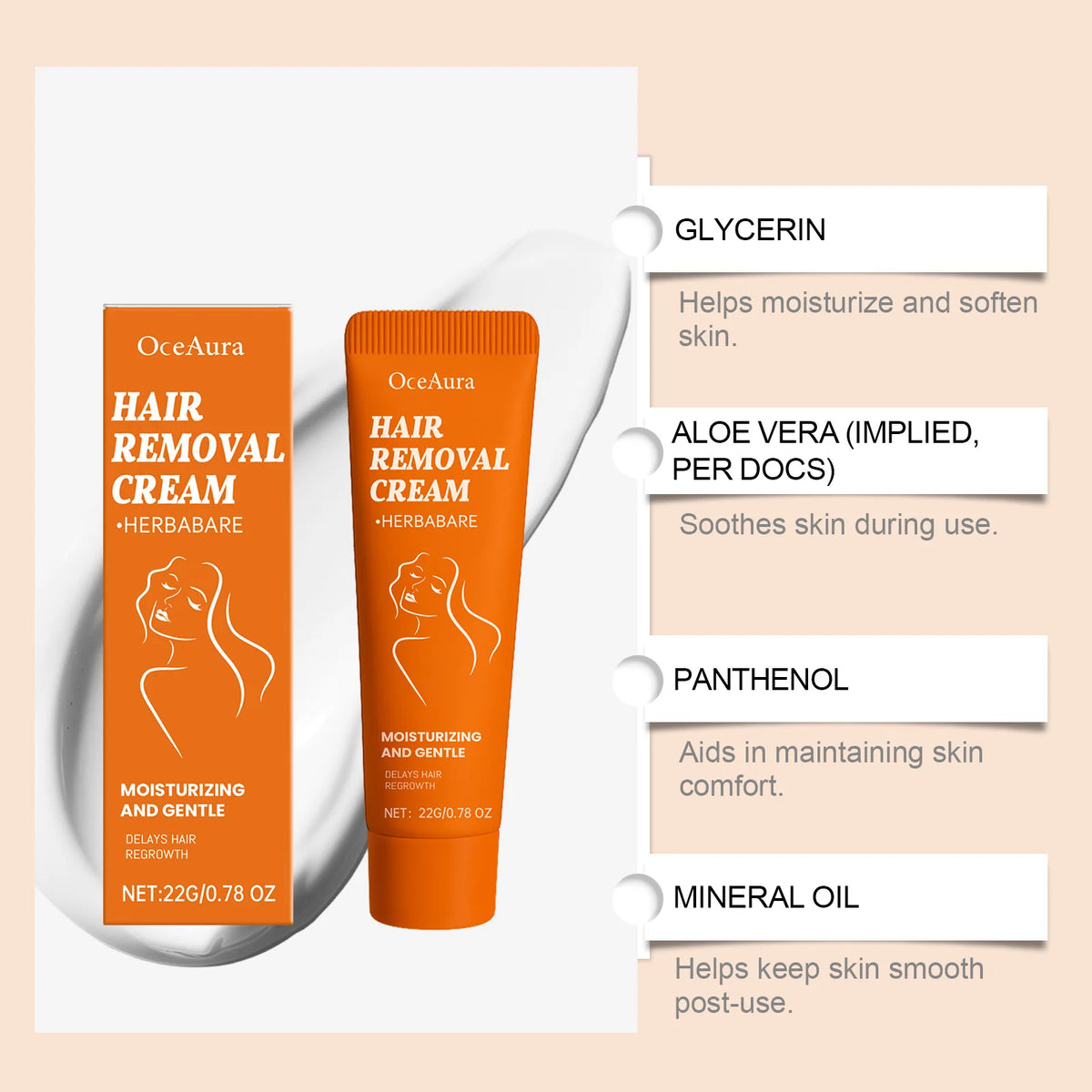 Gentle Facial Hair Removal Cream - For Daily Removal of Facial Fine Hair, Moisturizes Skin, and Leaves It Smooth & Delicate Vue