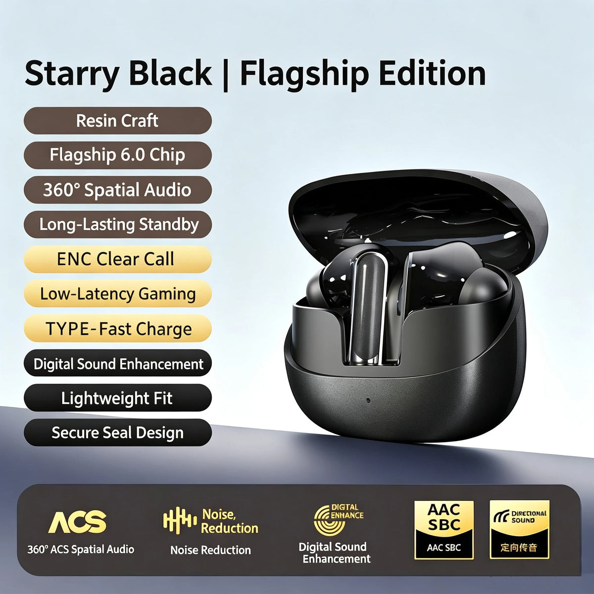KC-902 Bluetooth V6.0 Earphones TWS in-Ear Wireless Headphones AI Translator Earbuds comfortable Ultra-light Earbuds Vue black