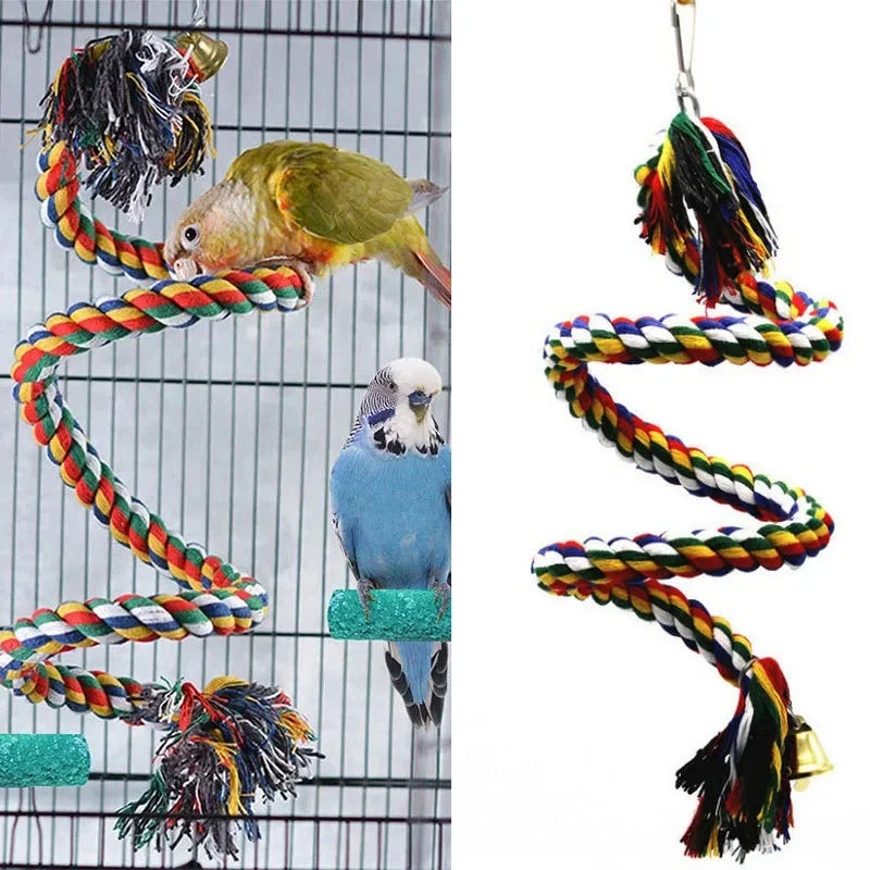 Bird Toys Parrot Climbing Rope Birdcage Suspension Pole Cotton Rope Swivel Ladder Parakeet Training Chew Toys Pet Supplies Vue