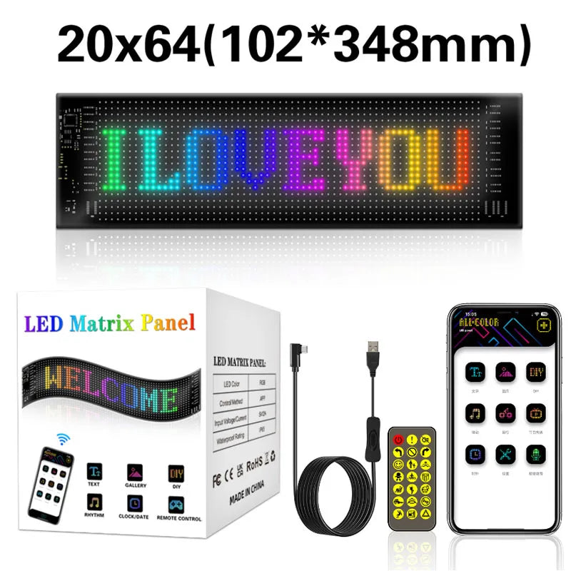Dynamic Devil Eyes Light for Cars Truck Windshield Programmable LED Display Flexible Soft Screen Bluetooth APP Remote Control Vue 20x64 Pixels