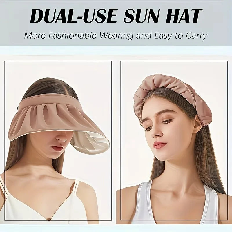 Foldable Sun Hat for Women Summer Wide Brim Breathable Polyester Beach Cap Convertible Headband Outdoor Travel Hat Vue