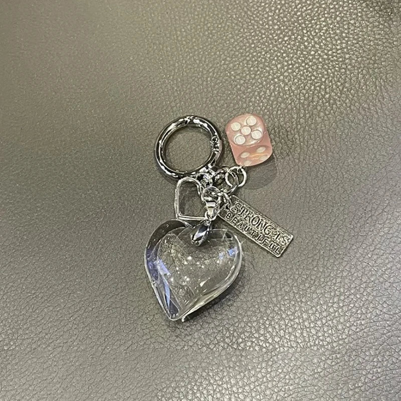 Creative Black White Dice Keychains Beaded Bow Pendant Heart Keyring Exquisite Backpack Decoration Accessories Gifts Vue A8