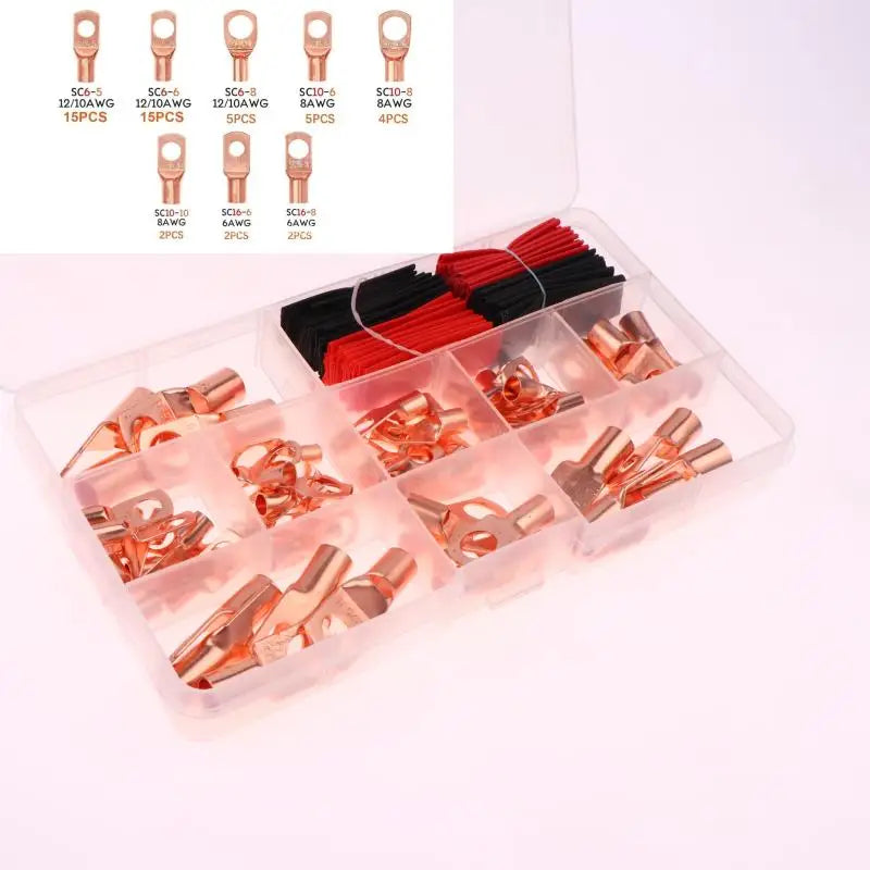 60/100/130PCS AWG 4 6 8 10 12 Ring Lug Kit With Shrink Tubing 50 Battery Cable Lugs With Shrink Copper Terminal Connectors Vue