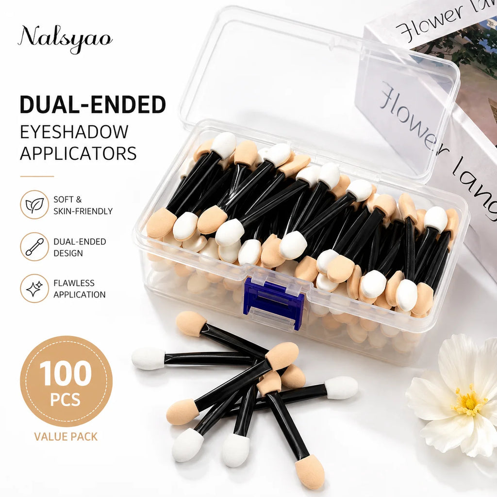 50/100/200PCS Disposable Dual Sides Eye Shadow Sponge Applicators with Container Makeup Applicator Length Eyeshadow Brushes Vue