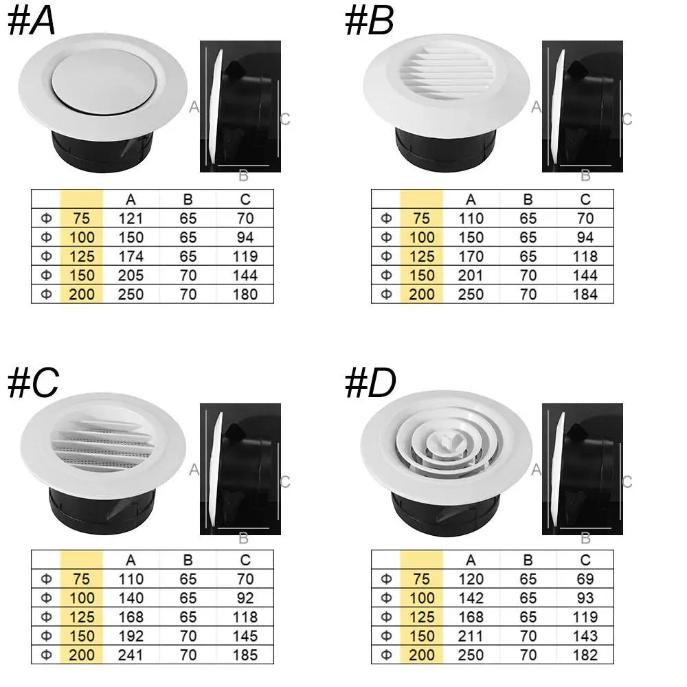 Adjustable Round Air Vent Extract Valve White Plastic Air Vent Extract Valve Grille Wall Mount 75-200mm Vue