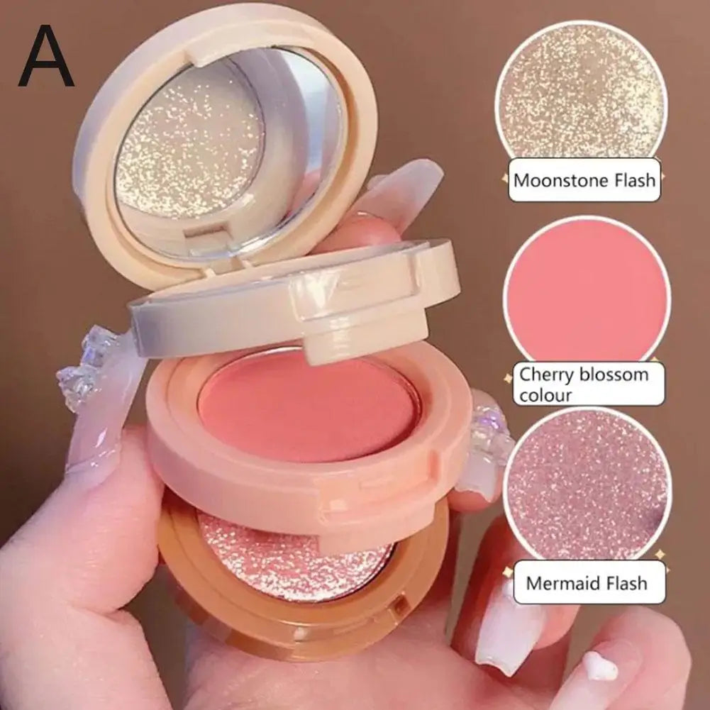 HUDAMOJI Blush High-gloss Repairing Powder 3-in-1 Matte Pearlescent Shiny Lasting Natural Facial Makeup Peach Milk Orange Blush Vue A