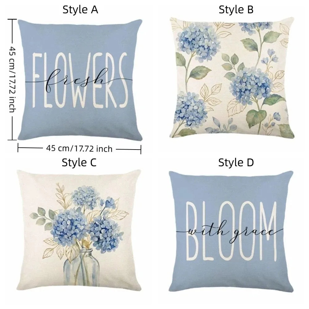 Skin-Friendly Hydrangea Cushion Cover Flower Printed Linen Throw Pillow Cover Soft with Zipper Floral Pillow Cover Home Decor Vue