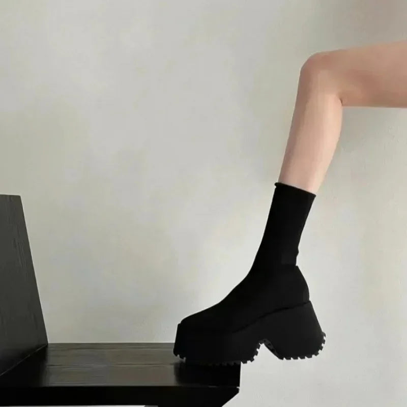Women's Hidden Wedge Platform Sock Ankle Boots – 11CM Platform Wedge Boots Vue