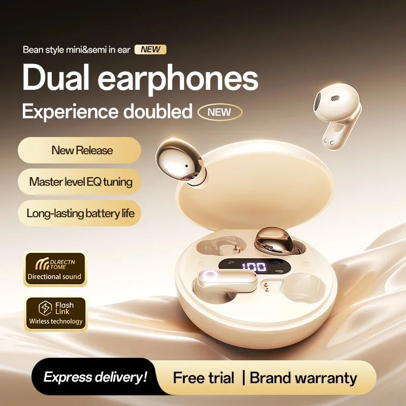 Wireless Earphones 2in1 Dual Use Bluetooth Earbuds Mini In-Ear Invisible Sleep Bluetooth Headphones Long Battery Digital Display Vue Skin