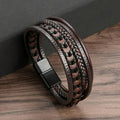 Trendy Men's Accessories Alloy Magnetic Buckle Multi Layer Retro Leather Rope Braided Bracelet Bracelet Fashion Dressing Vue A3