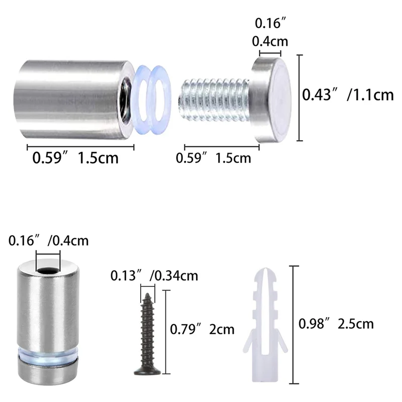 50 Pack Sign Standoff Screws, Stainless Steel Standoff Screws Kit, Mounting Glass Hardware (1/2X 3/4 Inch)ABKW Vue