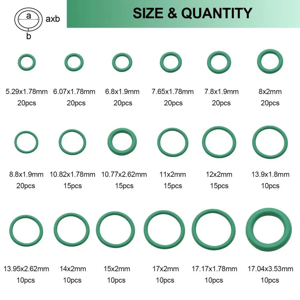 310/372PCS Assortment Set Air Conditioning O Ring Kit Rubber Accessories Maintenance O-Type Sealing Rubber Ring Durable Vue