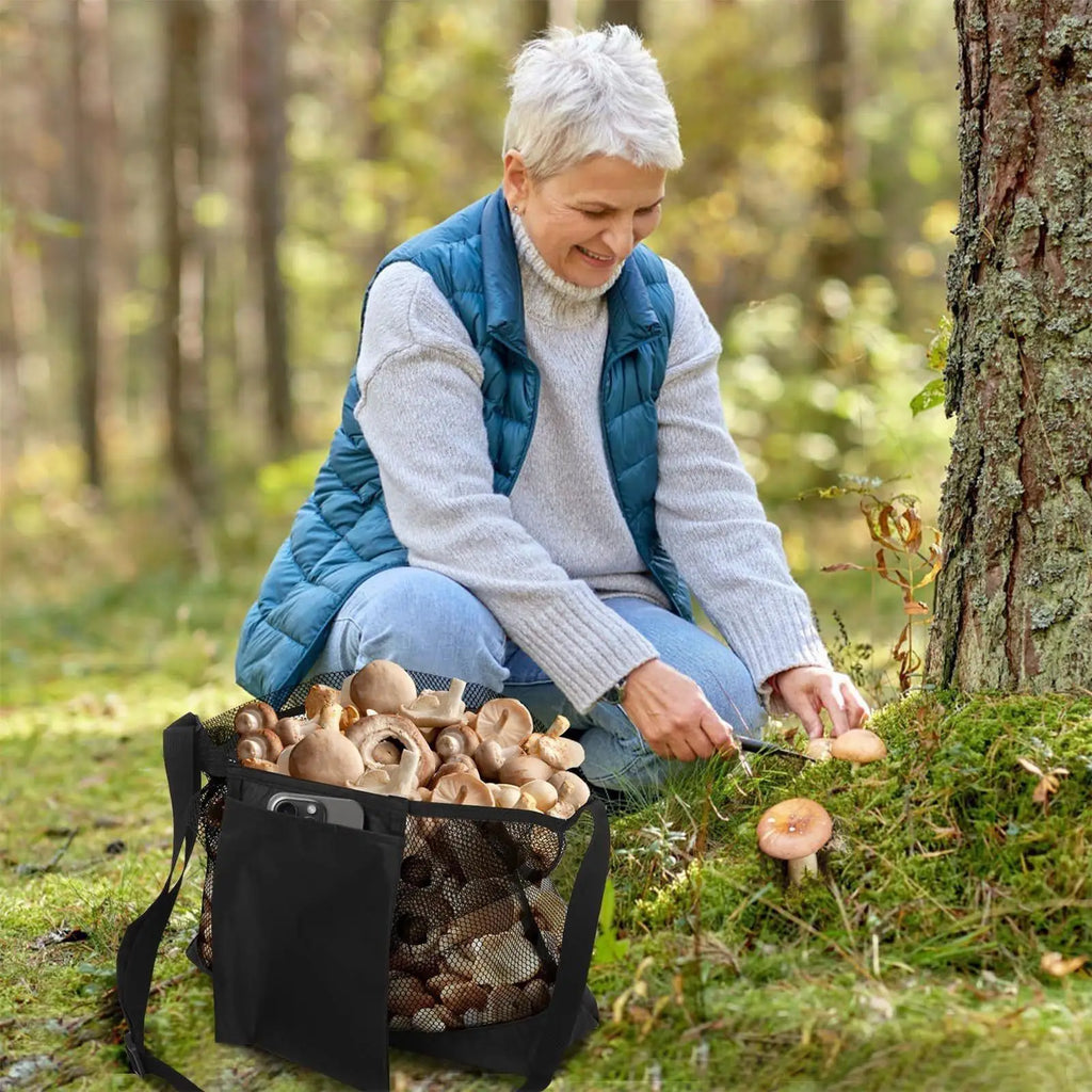 Mushroom Hunting Bag Mesh Mushroom Collecting Bag with Adjustable Strap Portable Foldable Pouch for Collection Hunting Storage Vue