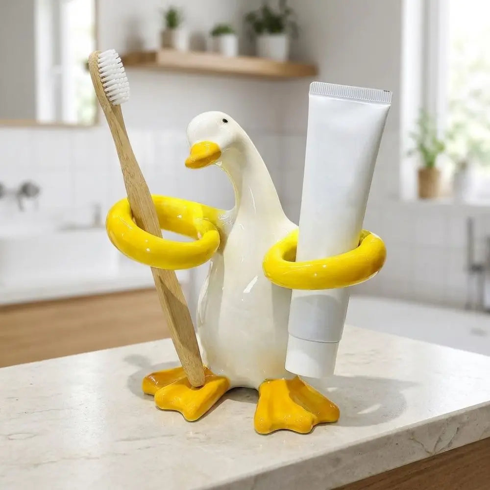 Duck-Shaped Electric Toothbrush Holder Ceramic Waterproof Toothpaste Toothbrush Rack Portable Space-Saving Makeup Brush Shelf Vue