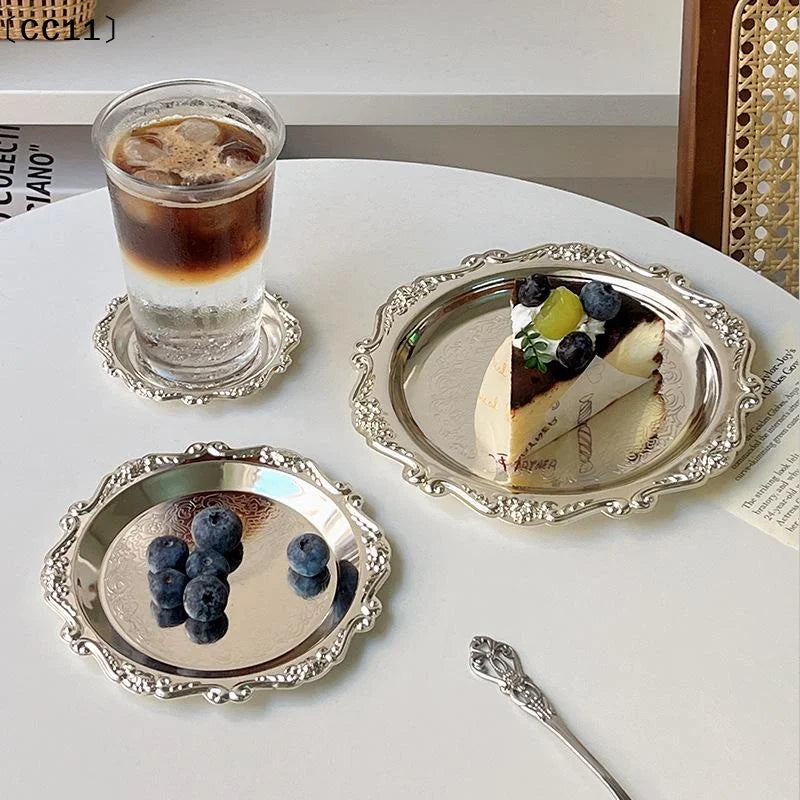 Luxury Silver Plated Plates Cake Dessert Tray High Tea Snack Fruit Dish Jewelry Storage Tabletop Decor Home Hotel Supplies〔CC11〕 Vue