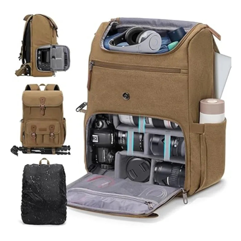 New Photography Backpack SLR Casual Outdoor Backpack Photography Bag Anti-splashing Water Wear-resistant Canvas Backpack Vue