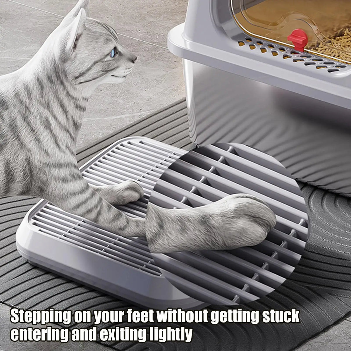 35x31cm Function Litter Box Step Cat Litter Catcher Mat Ramp Double Layer Elevated Tray w/ Filter Non-Slip Trapper Easy Cleaning Vue