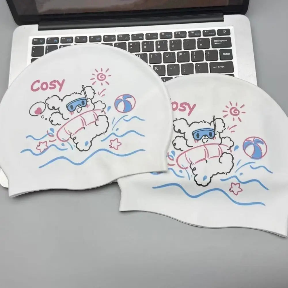 Cartoon Swimming Caps No Tightening Ear Protection Silicone Swim Caps Waterproof Comfortable Cat Swim Caps Pool Accessories Vue