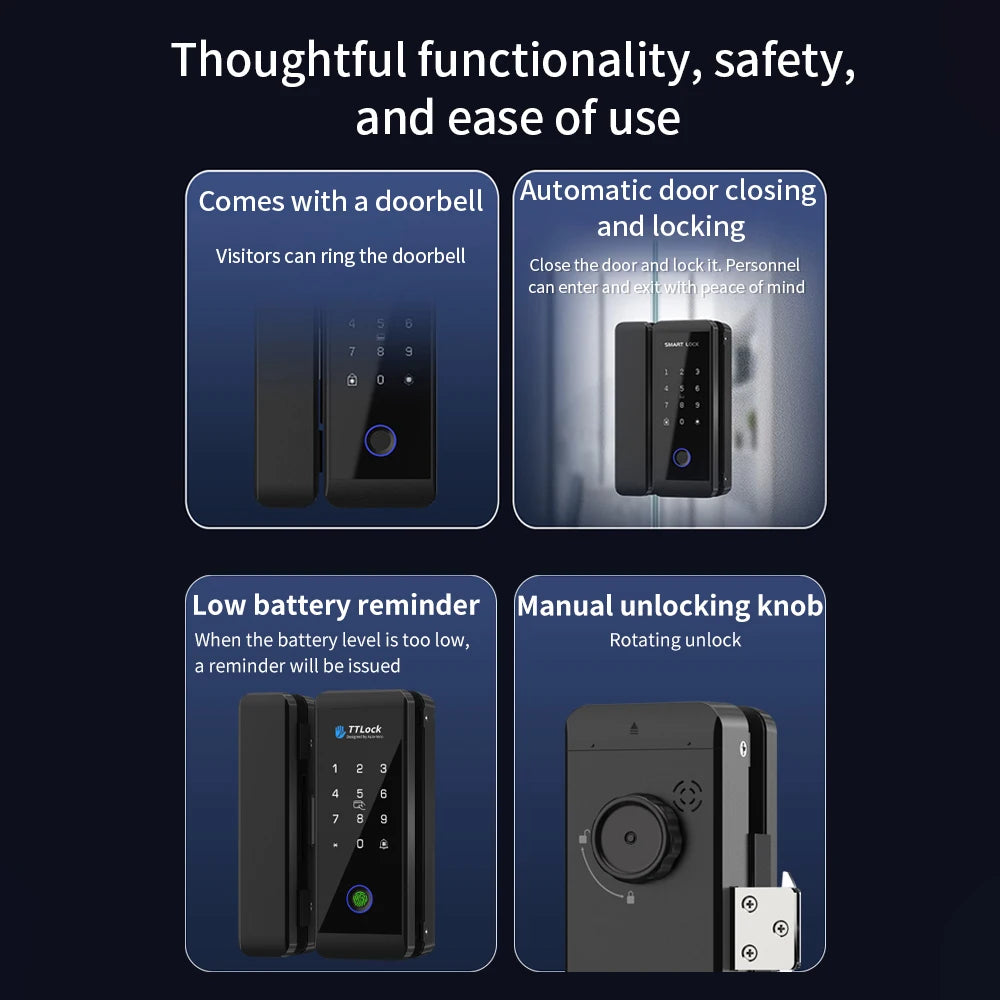 JDS6 TTLOCK APP Sliding Glass/Wood Fingerprint Lock Bluetooth Biometric Electronic Office Password 13.56Mhz RFID Keyless Unlock Vue