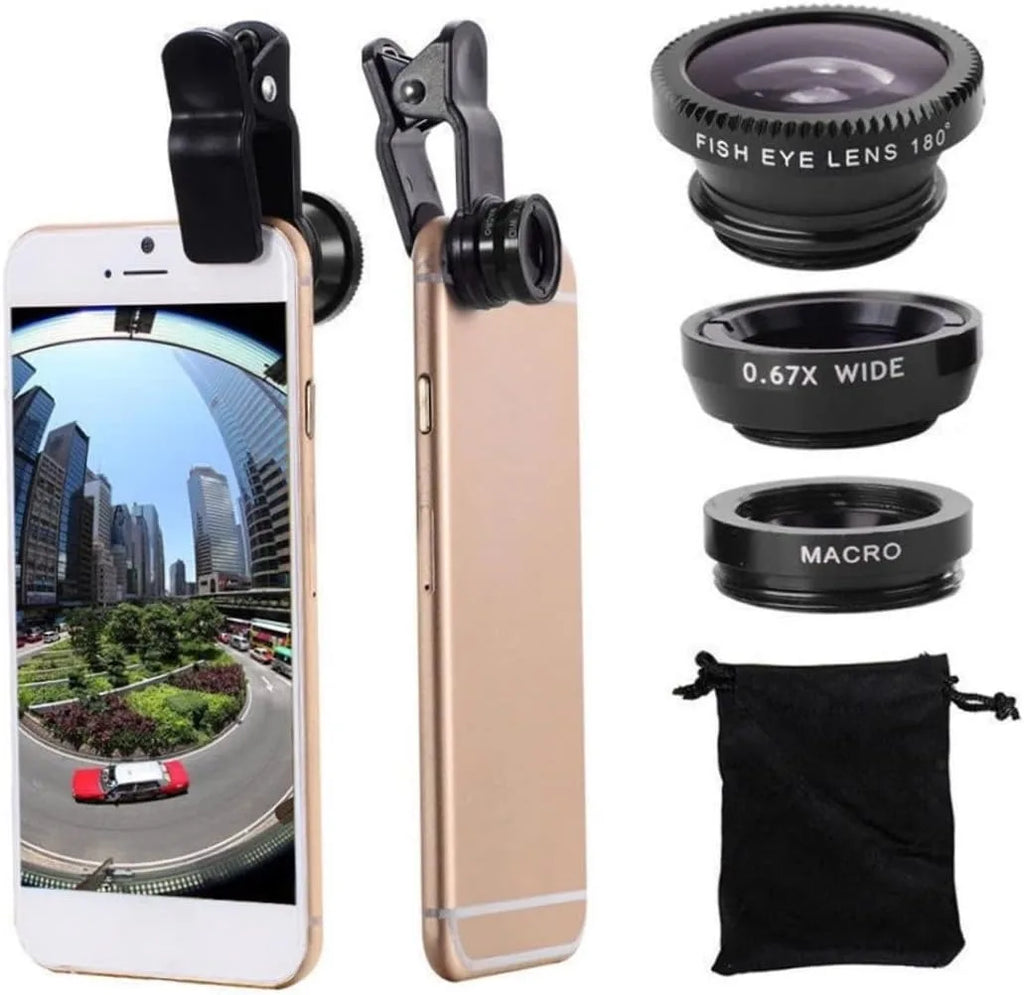 3in1 Fisheye Wide Angle Micro Camera Lens for iPhone Xiaomi Redmi 3IN1 Zoom Fish Eye Len on Smartphone Lenses with Phone Clip Vue