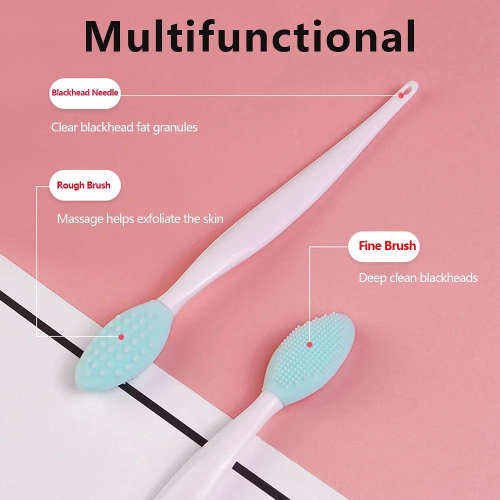 1/5PCS Silicone Brush Skin Care Wash Blackhead Removal Brushes Beauty Face Exfoliating Nose Clean Tools with Replacement Head Vue