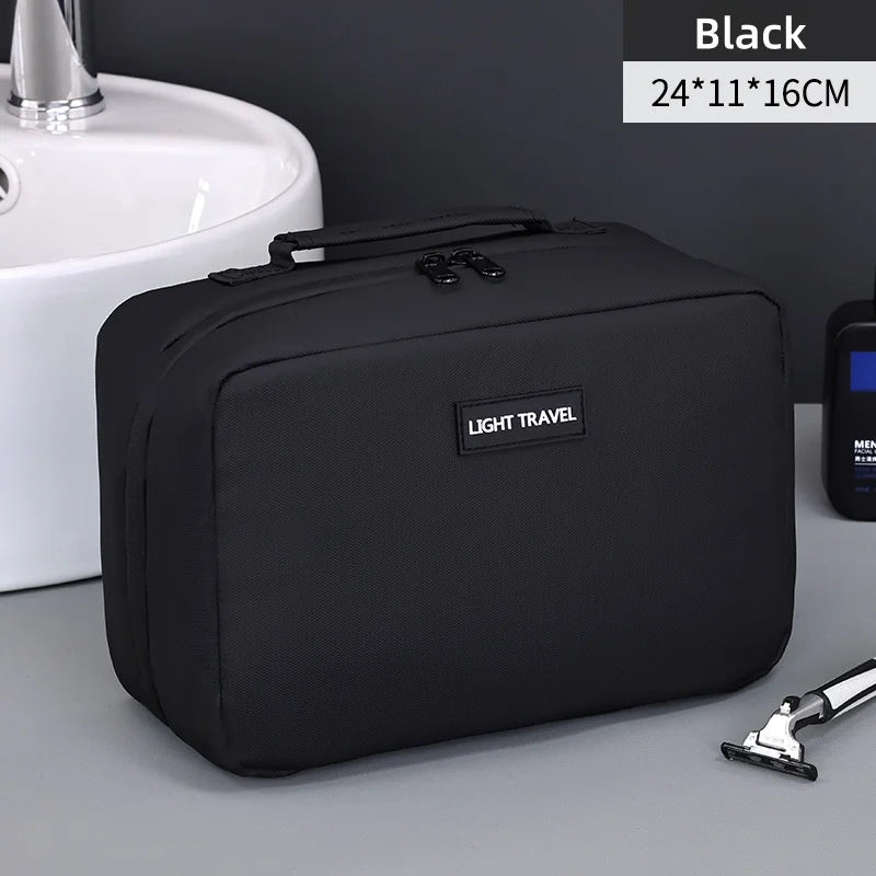 Men's Double Open Makeup Storage Bag Portable Zipper Closure Makeup And Beauty Bag Business Travel Toiletries Organizer Bags Vue Black