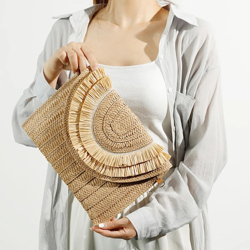 Raffia Straw Weaven Bags Fashion Ladies Wrist Clutches Summer Women