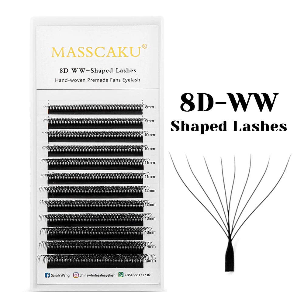 MASSCAKU Automatic Flowering W Shape Bloom 3D 4D 5D 6D 7D 8D Premade Fans Eyelashes Extensions Natural Soft Individual Lashes Vue 8D WW Shape C 0.07mm|9mm