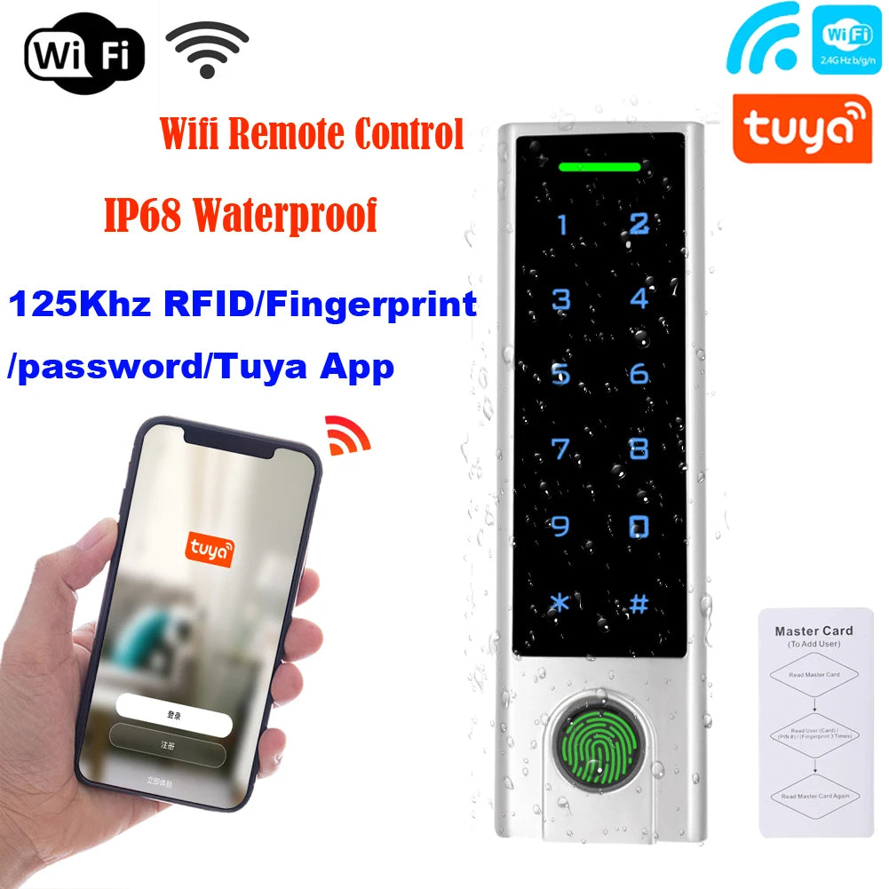 Tuya APP Fingerprint Access Control Standalone Keypads 125Khz RFID Reader Door Lock Waterproof Keypad Wifi Remote Open Anywhere Vue