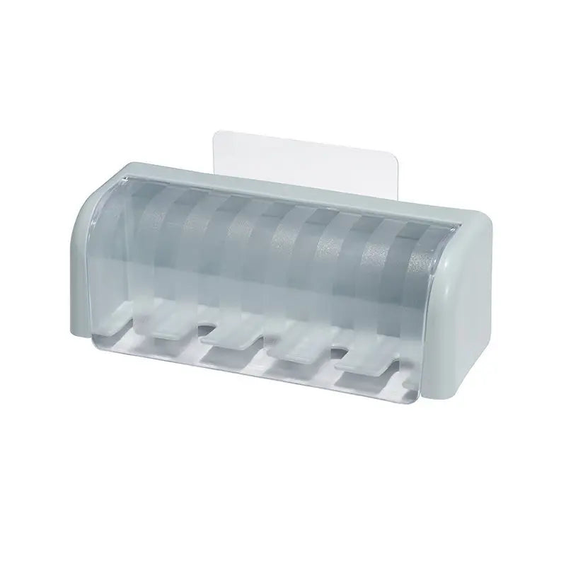 A Covered 5-Slot Toothbrush Holder Self-Adhesive Wall Toothbrush Storage Rack Plastic Bathroom Supplies Vue KJ-01 Blue