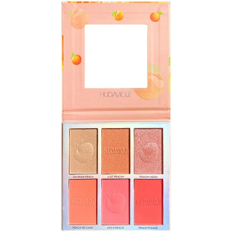 6Colors Peach Highlight Blush Eye Shadow Makeup Palette Multifunctional Face Brightening Shimmering Powder Shimmer Eye Shadow Vue