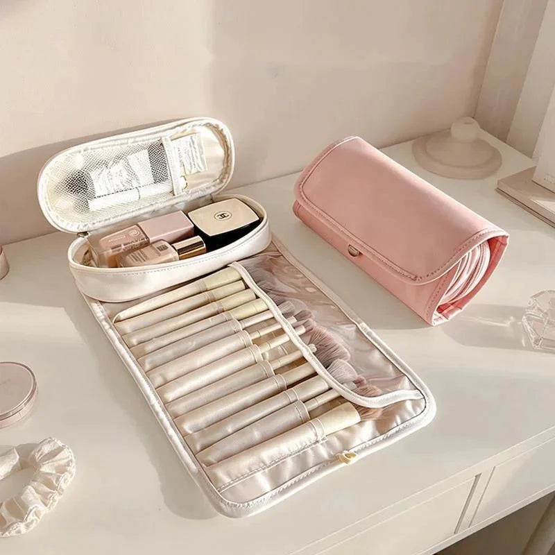Makeup Brush Bag Large Portable Travel Organizer For Women Students Compact Vanity Case For Home Office Desk Gift For Christmas Vue