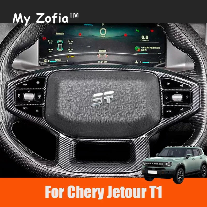 For Chery Jetour T1 2024 2025 Car Styling Steering wheel sticker Carbon Fiber Patterned ABS Modified Protective Accessories Vue