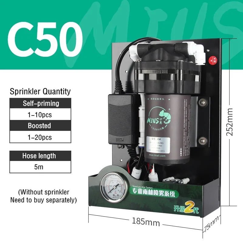C Series Reptiles Fogger Mist Sprinkler Rainforest Terrariums Humidifier High Pressure Silent Pump Fog Machine Sprayer System Vue C50