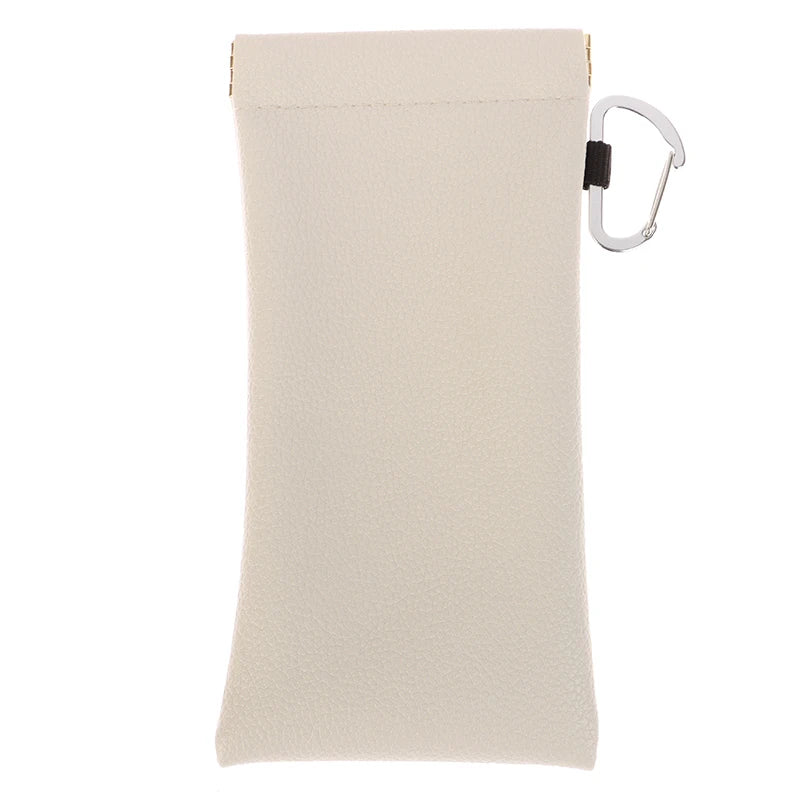 Automatic Closed Soft PU Glasses Bag Sunglasses Case Carrying Bag Eyewear Pouch Earphone Data Cable Storage Protective Cover Vue White