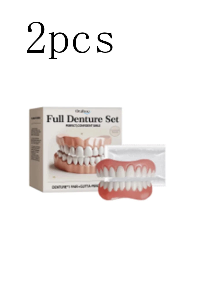 Silicone False Teeth Upper Lower Veneers Dentures Whitening Fake Teeth Confident Smile Comfortable Fit Teeth Orthodontic Tools Vue 1set X 2boxed