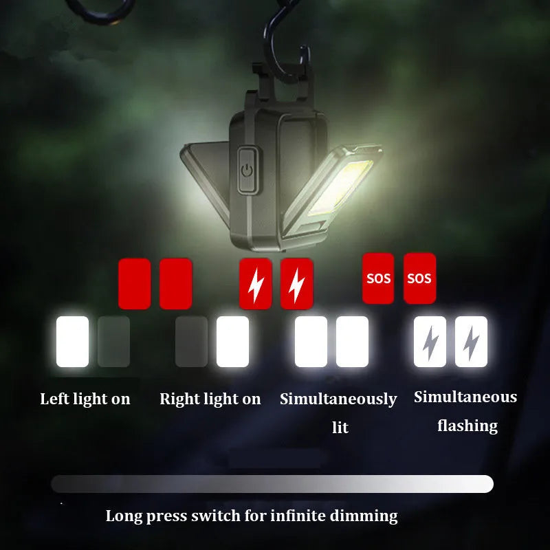 Small Led Flashlight Keychain Light USB Rechargeable Torch Work Light Multifunctional Portable COB 90 ° Rotation Camping Lantern Vue