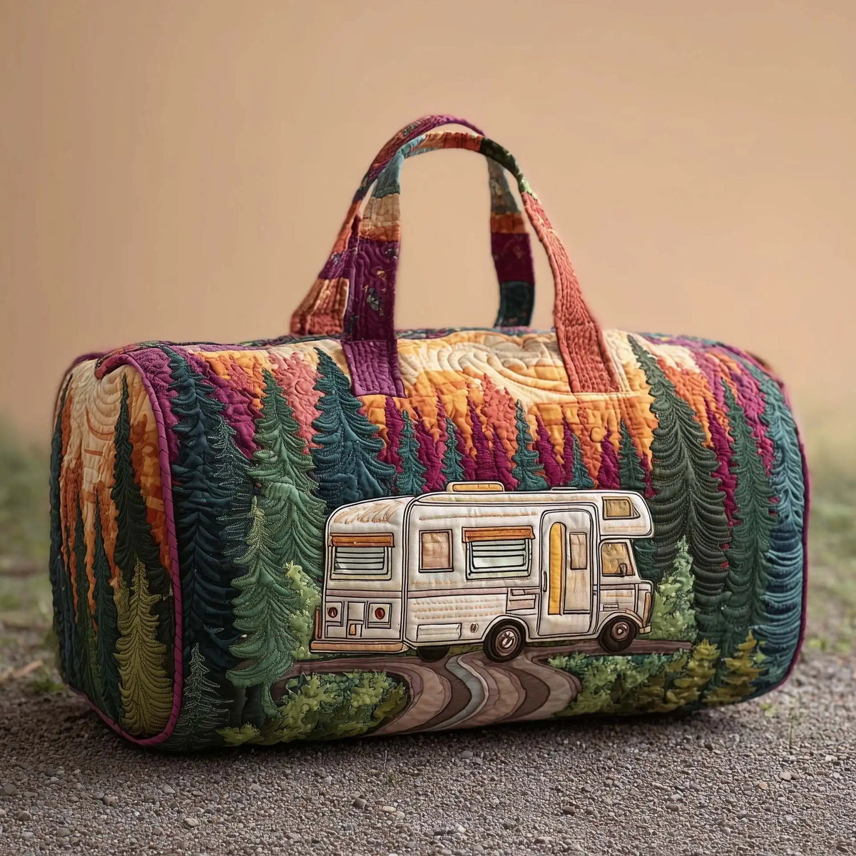 Women 3D Quilting Craft Travel Duffel Bag Fashion Sun Mountain Forest Vue A17