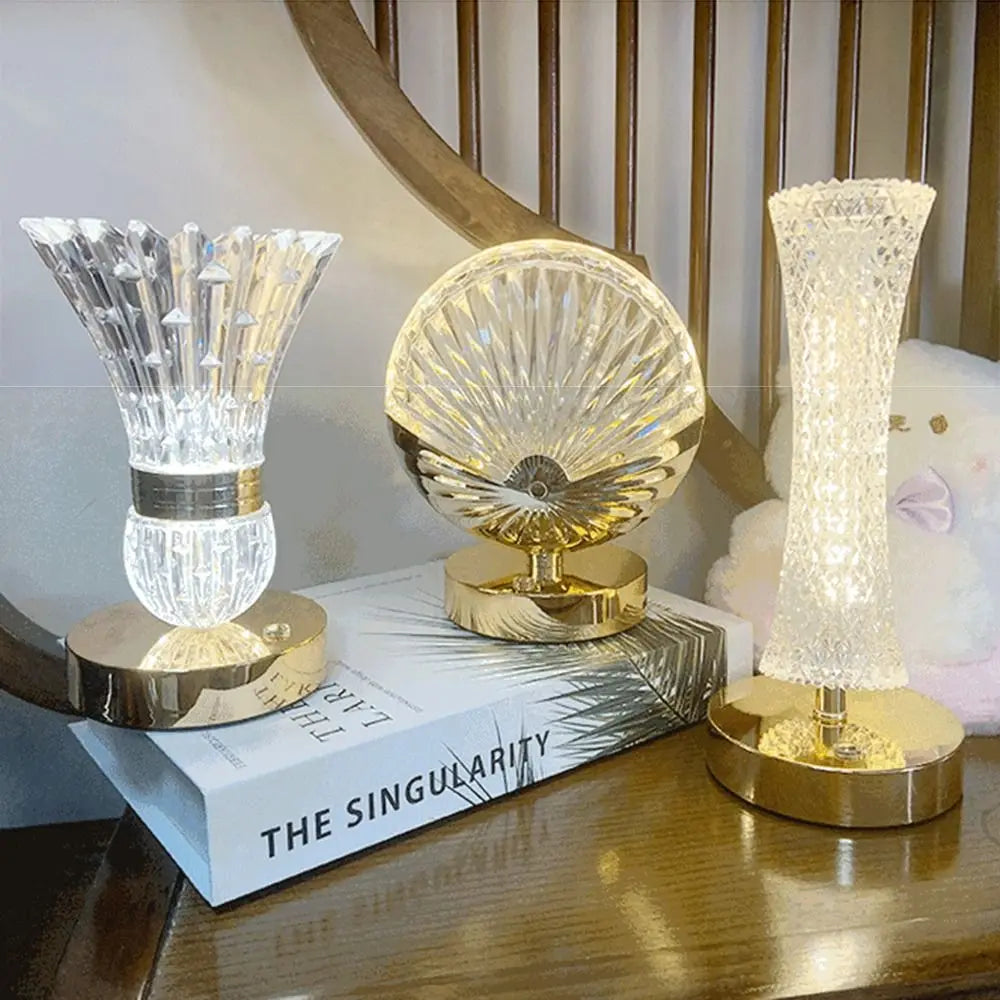 Dimmable Crystal Table Lamp Adjustable Soft Lights Acrylic Night Light 3 Colors Light Vase Design Atmosphere Light Home Decor Vue