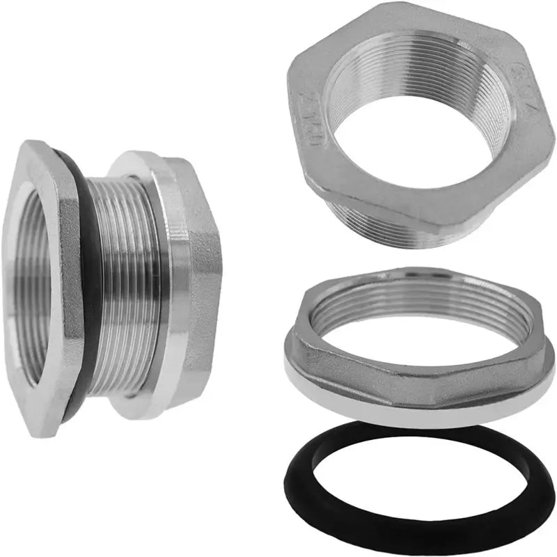 ABKW-Water Tank Connector SUS304 Stainless Steel Thru-Bulk Fitting For Rain Barrels,Aquariums 2Inch Vue
