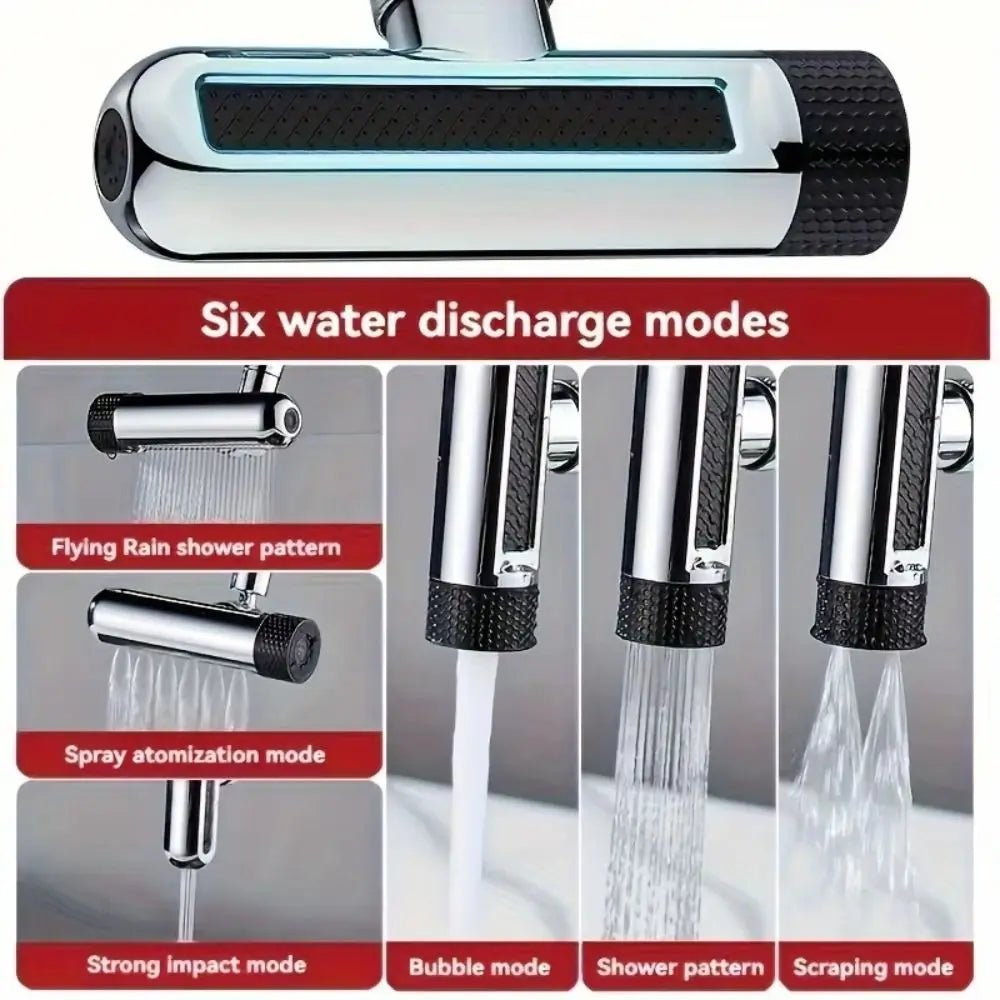 6 Modes Kitchen Splash Proof Faucet Water Saving Stainless Steel Water Tap Extender 360° Rotating Multi-functional Vue