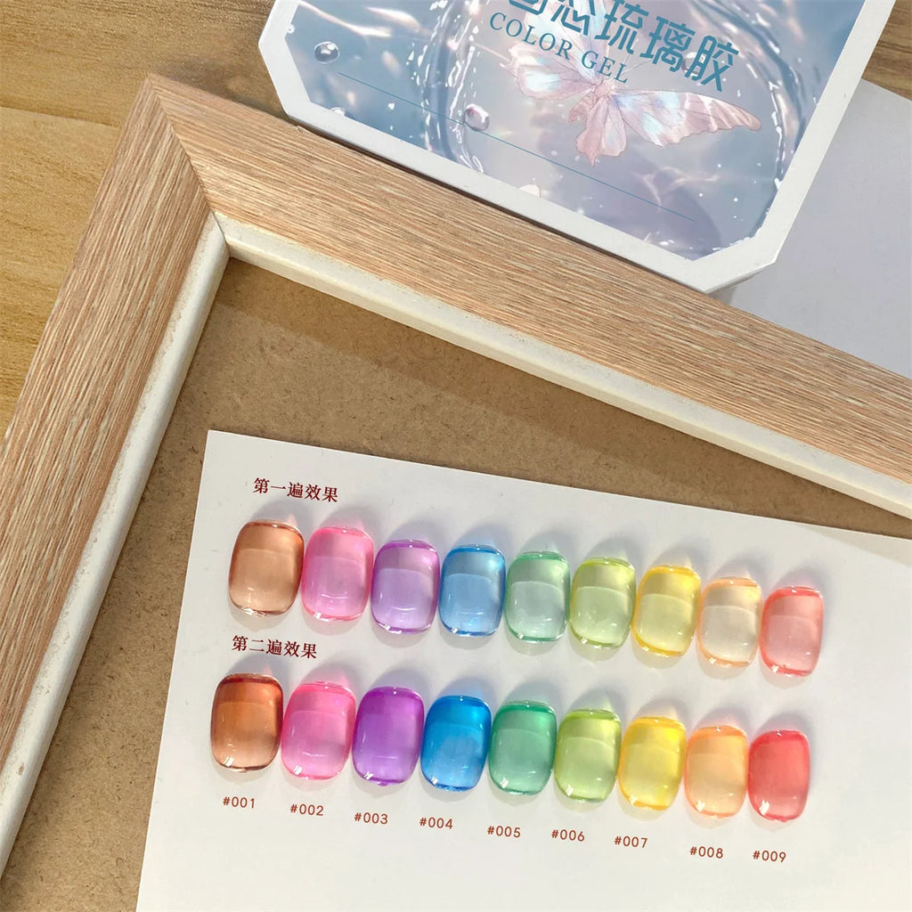 1pc Candy glass 9-grid solid nail polish gel patting gel new transparent silky thick nail art creation decoration DIY summer Vue